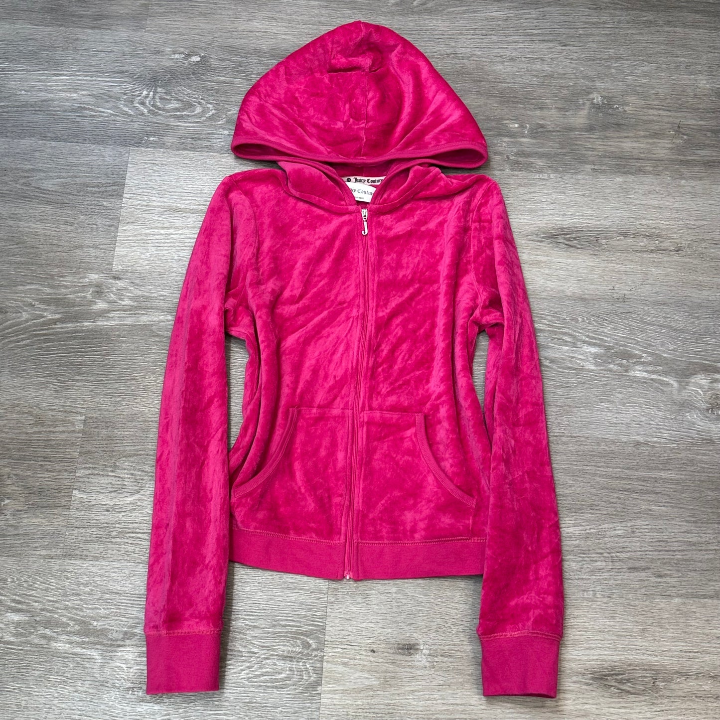Juicy Couture Women's Hot Pink Velour Zip-Up Hoodie Loungewear Pocket Y2k Size M