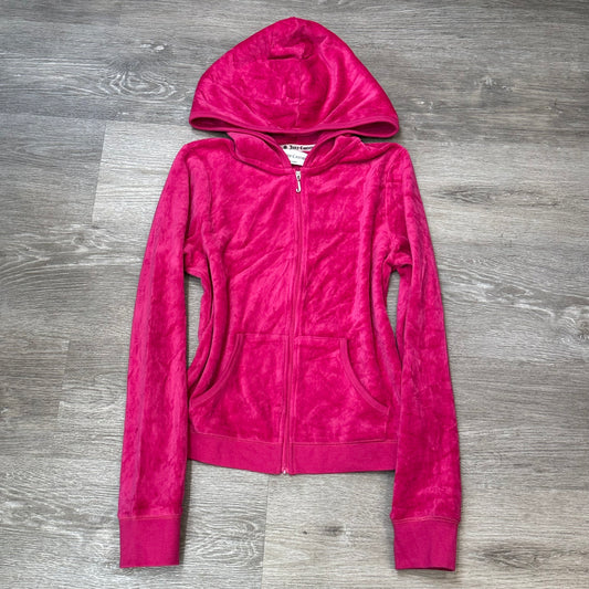 Juicy Couture Women's Hot Pink Velour Zip-Up Hoodie Loungewear Pocket Y2k Size M