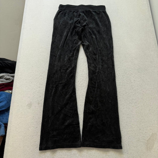 Juicy Couture Women's Black Velour Flared Track Pants Pockets Crown Logo Size M