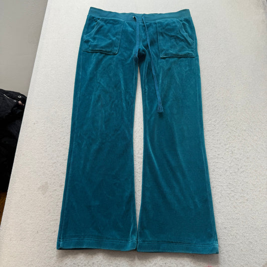 Vintage Juicy Couture Women's Dark Teal Velour Flared Track Pants Pockets Size L