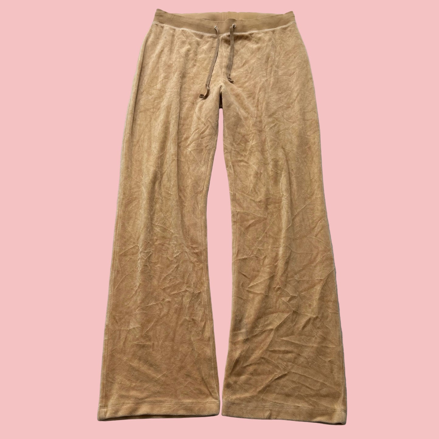 Juicy Couture Women Camel Velour Flared Track Pants Loungewear Drawstring Size M