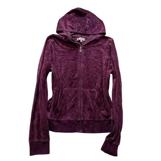 Juicy Couture Women's Deep Plum Velour Full Zip Hoodie Loungewear Preppy Size L