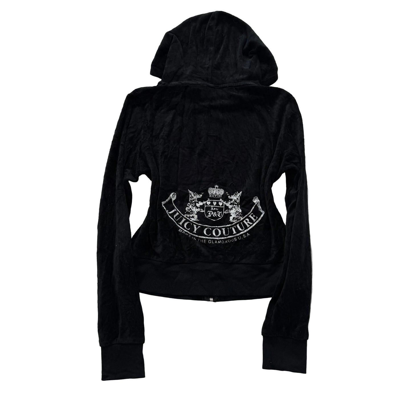 Juicy Couture “Scottie Dogs” Womens Jet Black Velour Zip Up Hoodie Preppy Size M