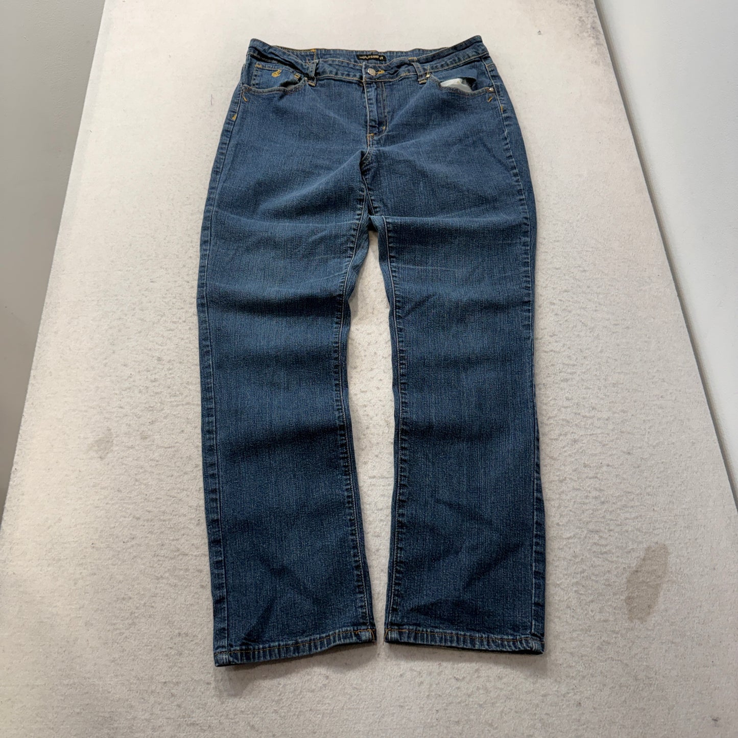 Rocawear Women Blue Straight Denim Jeans Zip-Fly Pockets Stretch Classic Size 18