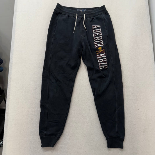 Abercrombie & Fitch Black Drawstring Jogger Pants Skull Logo Size XS