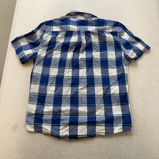 U.S. Polo Assn Men White Blue Plaid Cotton Button Down Shirt Short Sleeve Size L