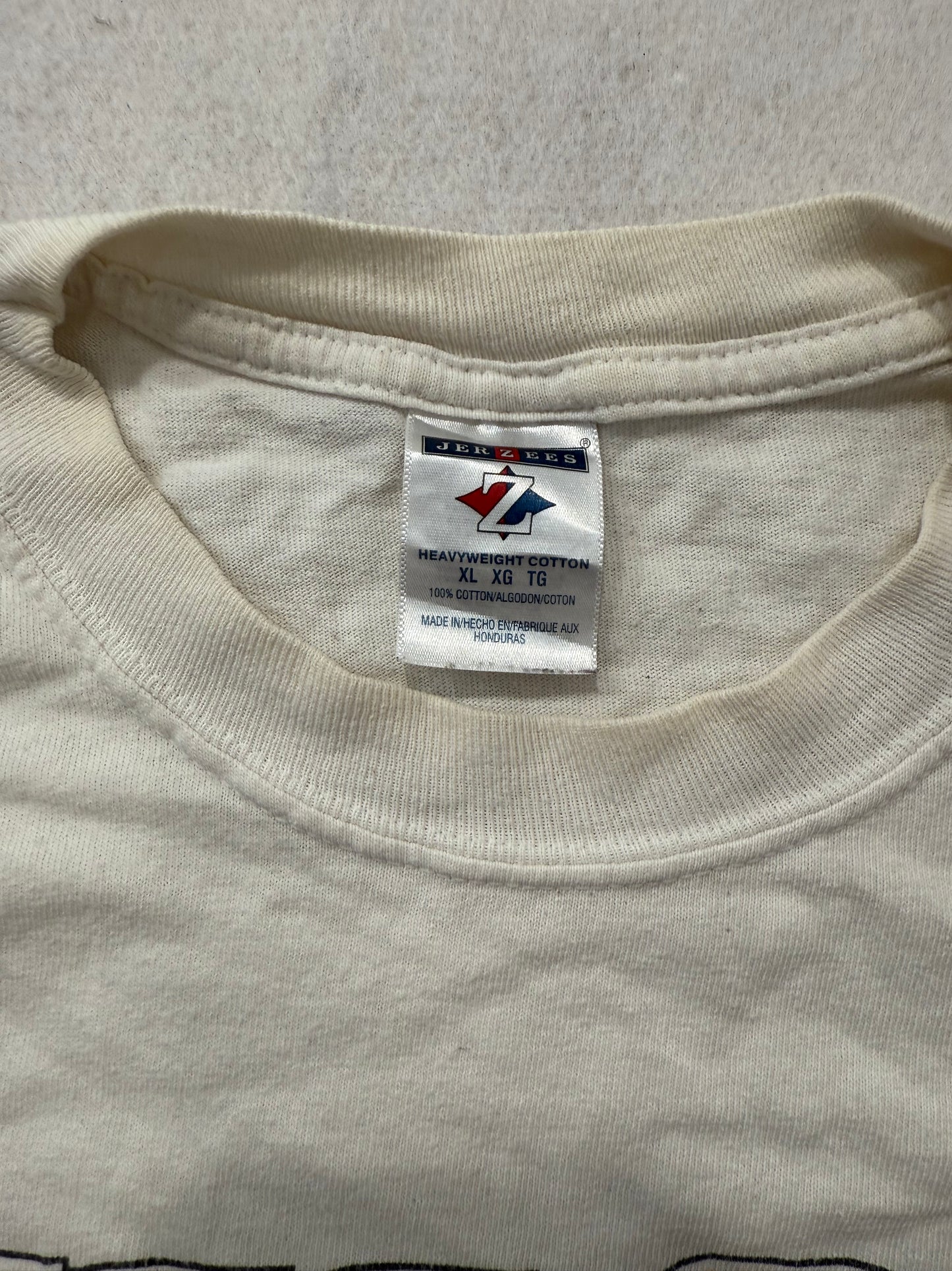 Jerzees Cream 100% Cotton T-Shirt Short Sleeves Crew Neck Rivalry Print Size XL