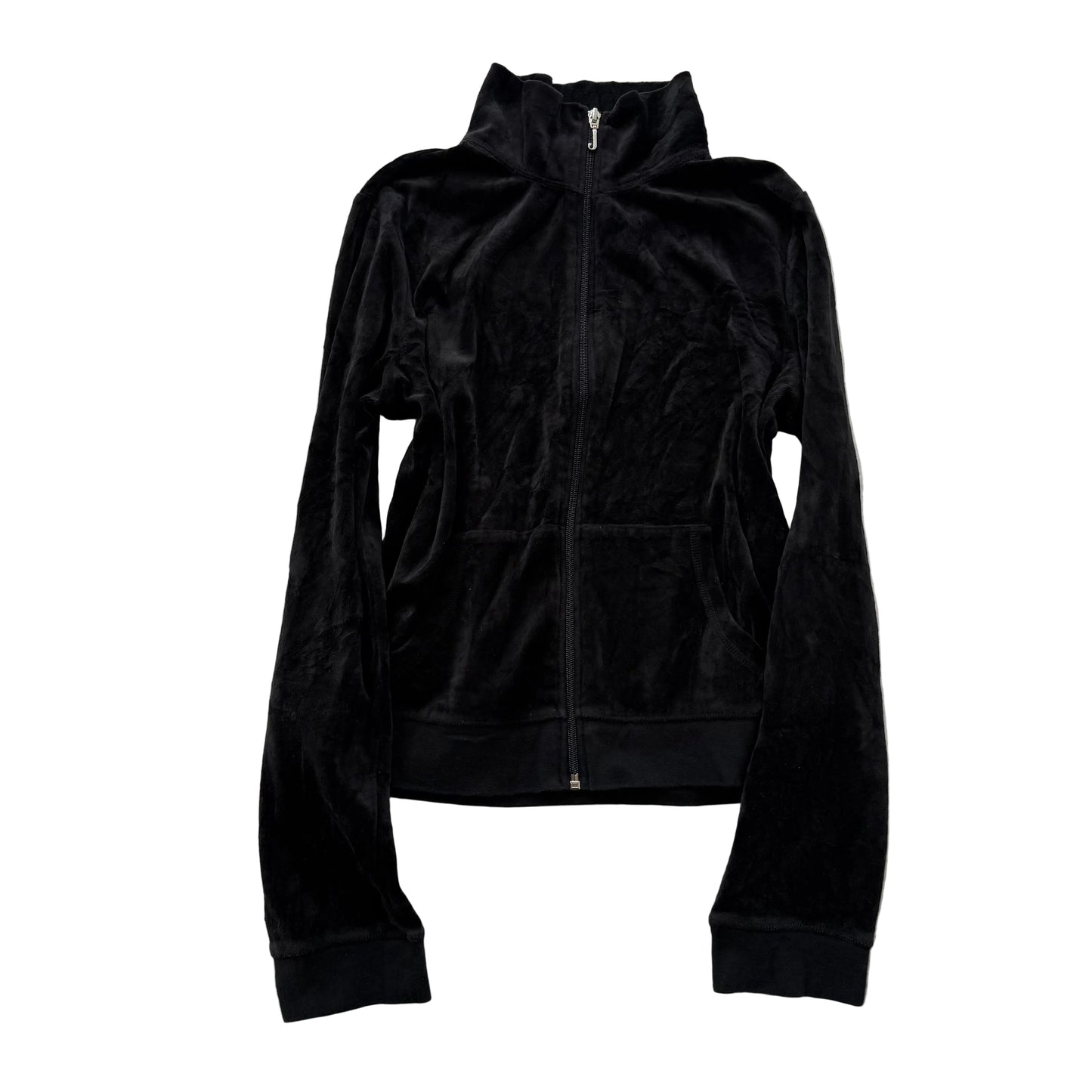 Vintage Juicy Couture Women's Jet Black Velour Full Zip Track Jacket Y2K Size L