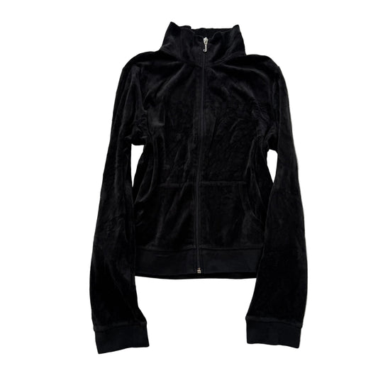 Vintage Juicy Couture Women's Jet Black Velour Full Zip Track Jacket Y2K Size L