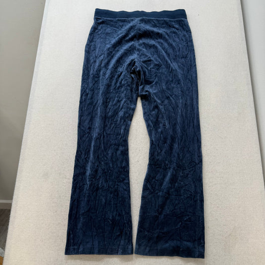 Vintage Juicy Couture Women's Navy Velour Flare Track Pant Loungewear Y2K Size L