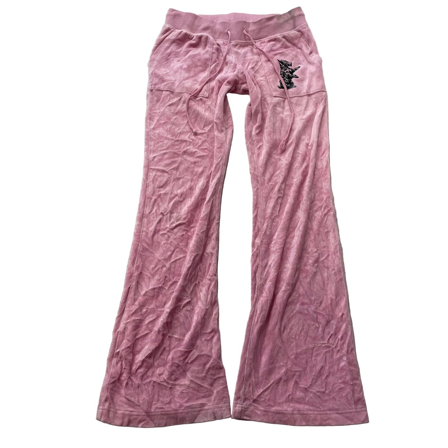 Juicy Couture Women's Pink Velour Flared Leg Track Pants Scottie Dog Logo Size M