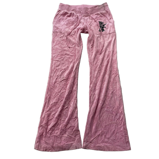 Juicy Couture Women's Pink Velour Flared Leg Track Pants Scottie Dog Logo Size M