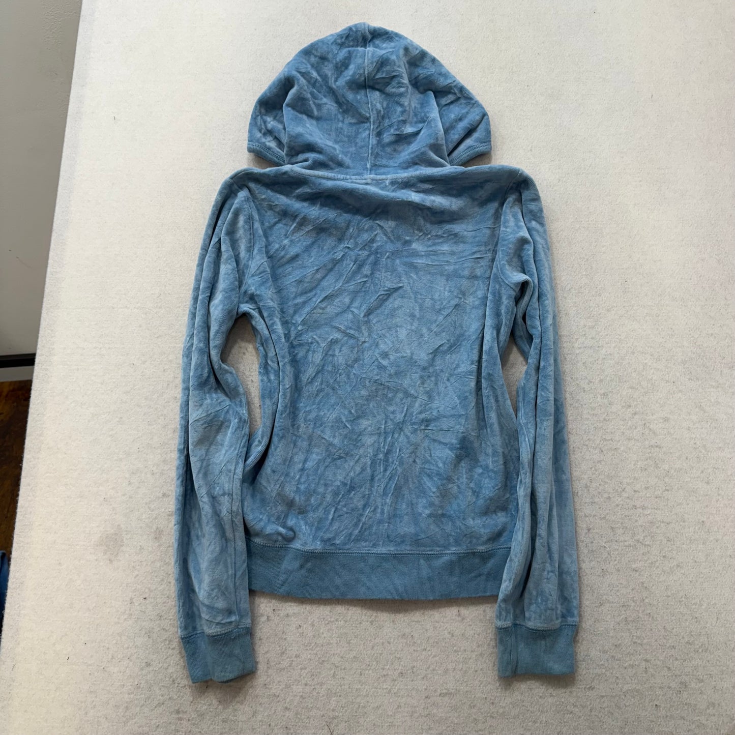 Juicy Couture Women's Pastel Blue Velour Zip Up Hoodie Loungewear Preppy Size M