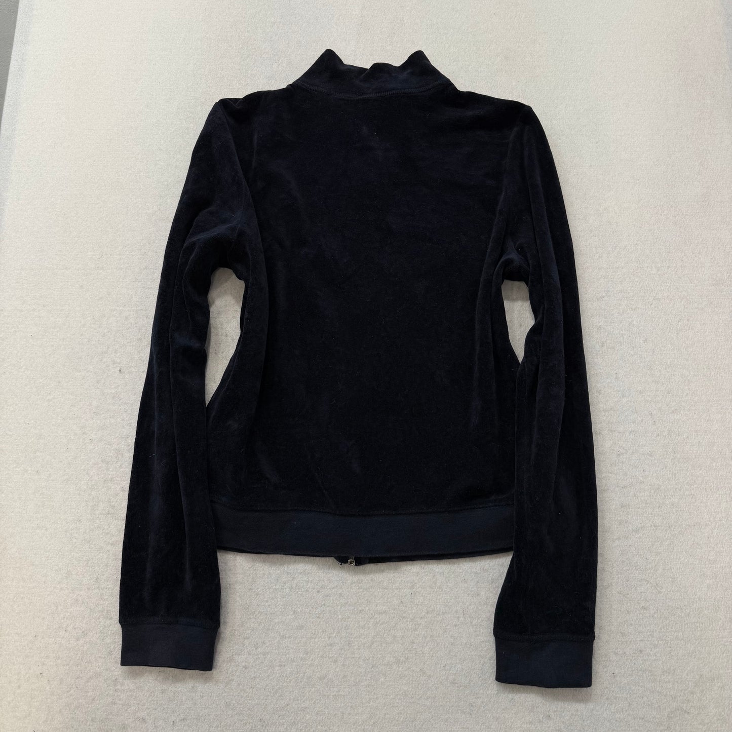 Vintage Juicy Couture Women's Navy Velour Full Zip Track Jacket Mock Neck Size L