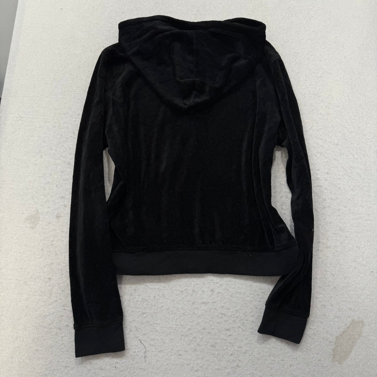 Juicy Couture Women's Black Velour Zip-Up Hoodie Loungewear Y2k Pockets Size XL