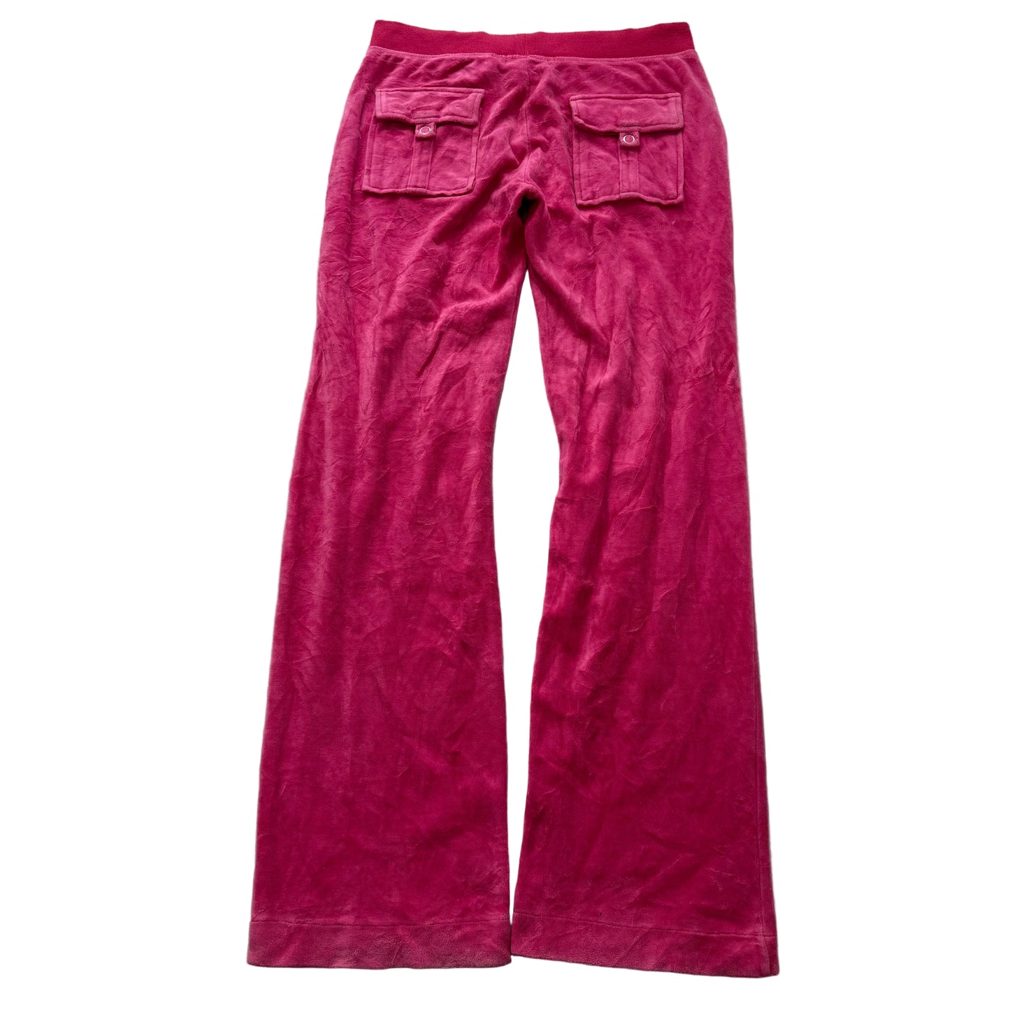 Vintage Juicy Couture Women's Hot Pink Velour Flared Track Pants Pockets Size L