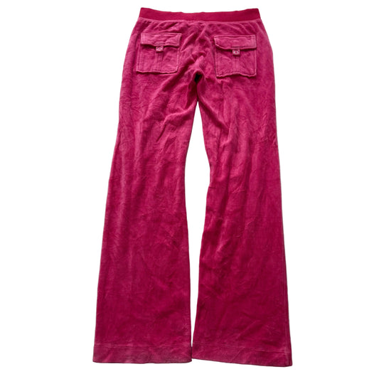 Vintage Juicy Couture Women's Hot Pink Velour Flared Track Pants Pockets Size L