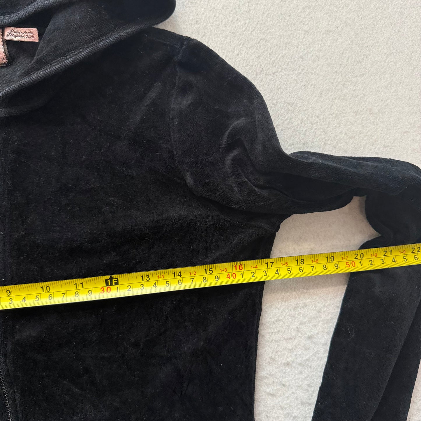 Juicy Couture Women's Jet Balck Velour Full Zip Hoodie Loungewear Pockets Size M
