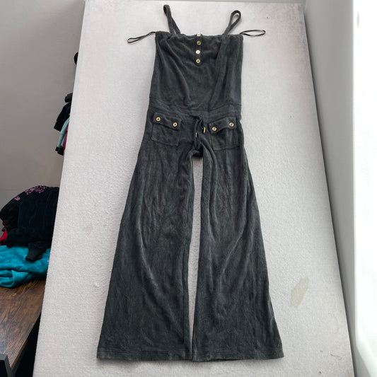 Juicy Couture Women's Deep Charcoal Terry Cloth Jumpsuit Bodice & Wide Pants - P