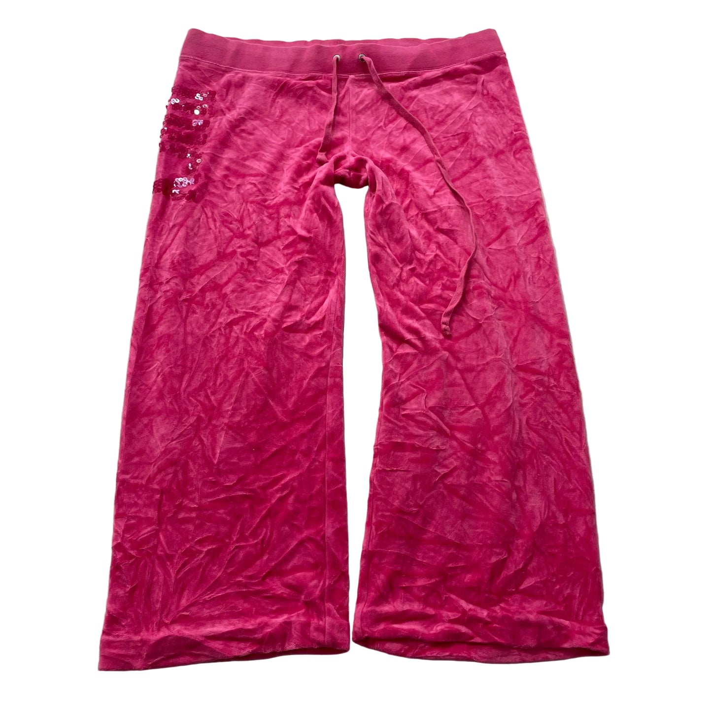 Juicy Couture Women's Hot Pink Velour Flared Leg Track Pant Sequins Logo Size XL