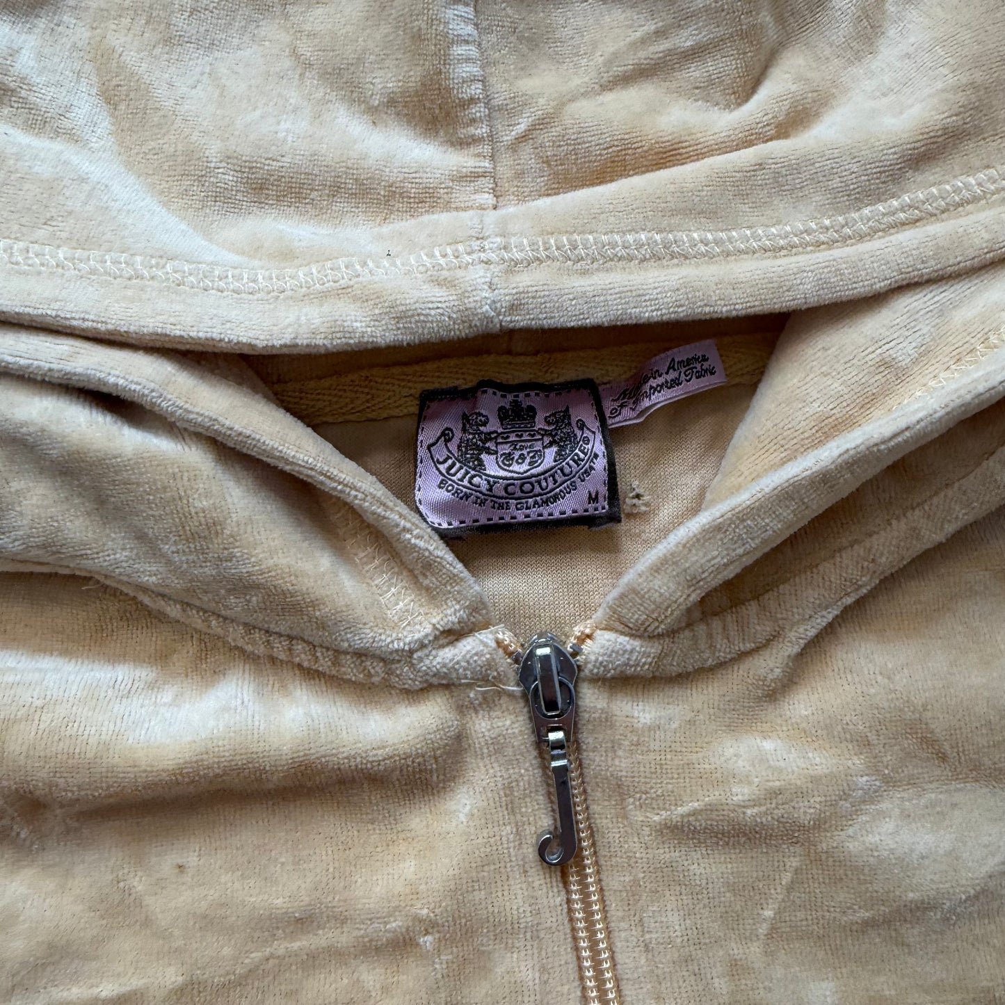 Juicy Couture Scottie Dogs Women's Camel Velour Zip-Up Hoodie Rhinestones Size M