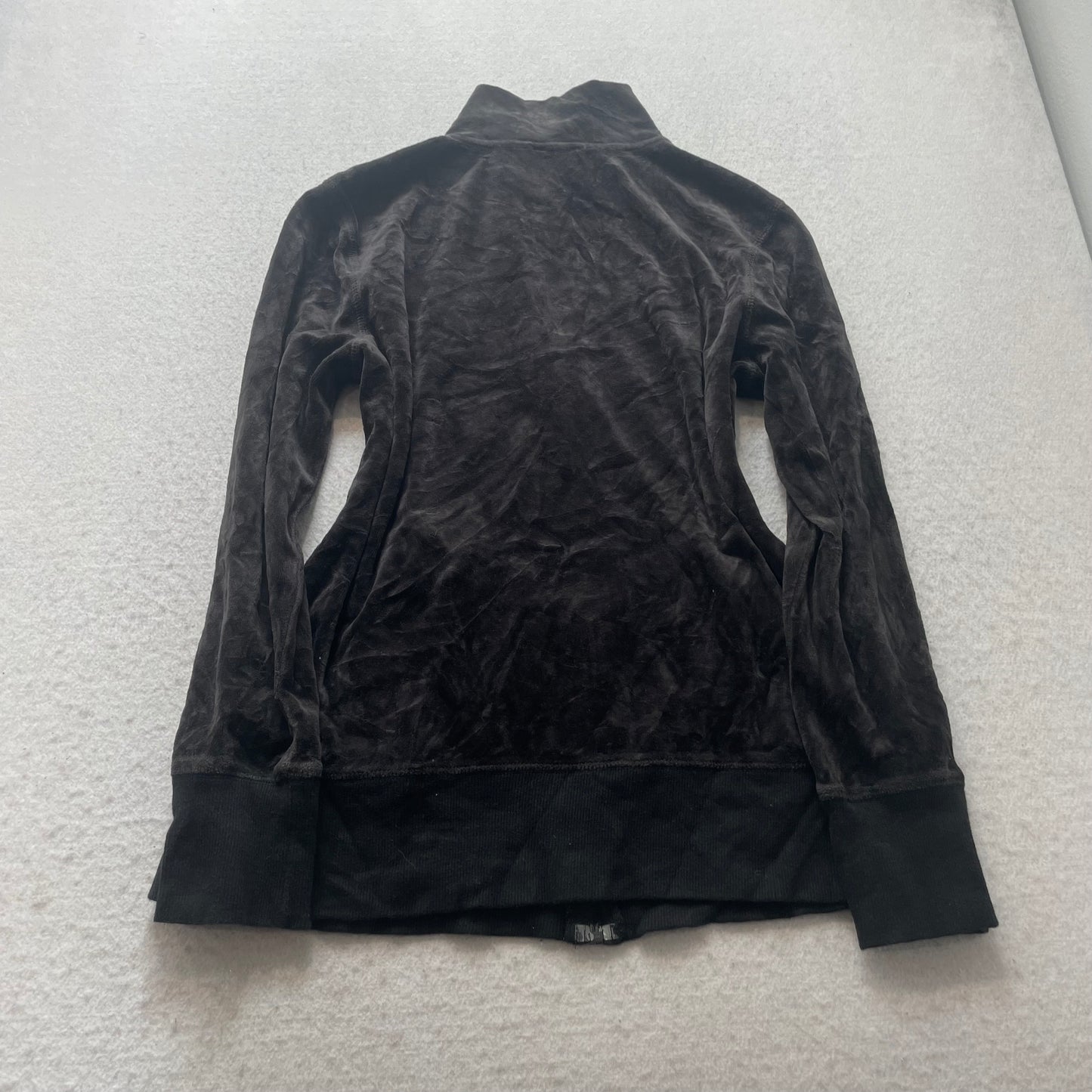 Vintage Juicy Couture Women's Black Velour Tracksuit Set Mock Neck Jacket & Pants L