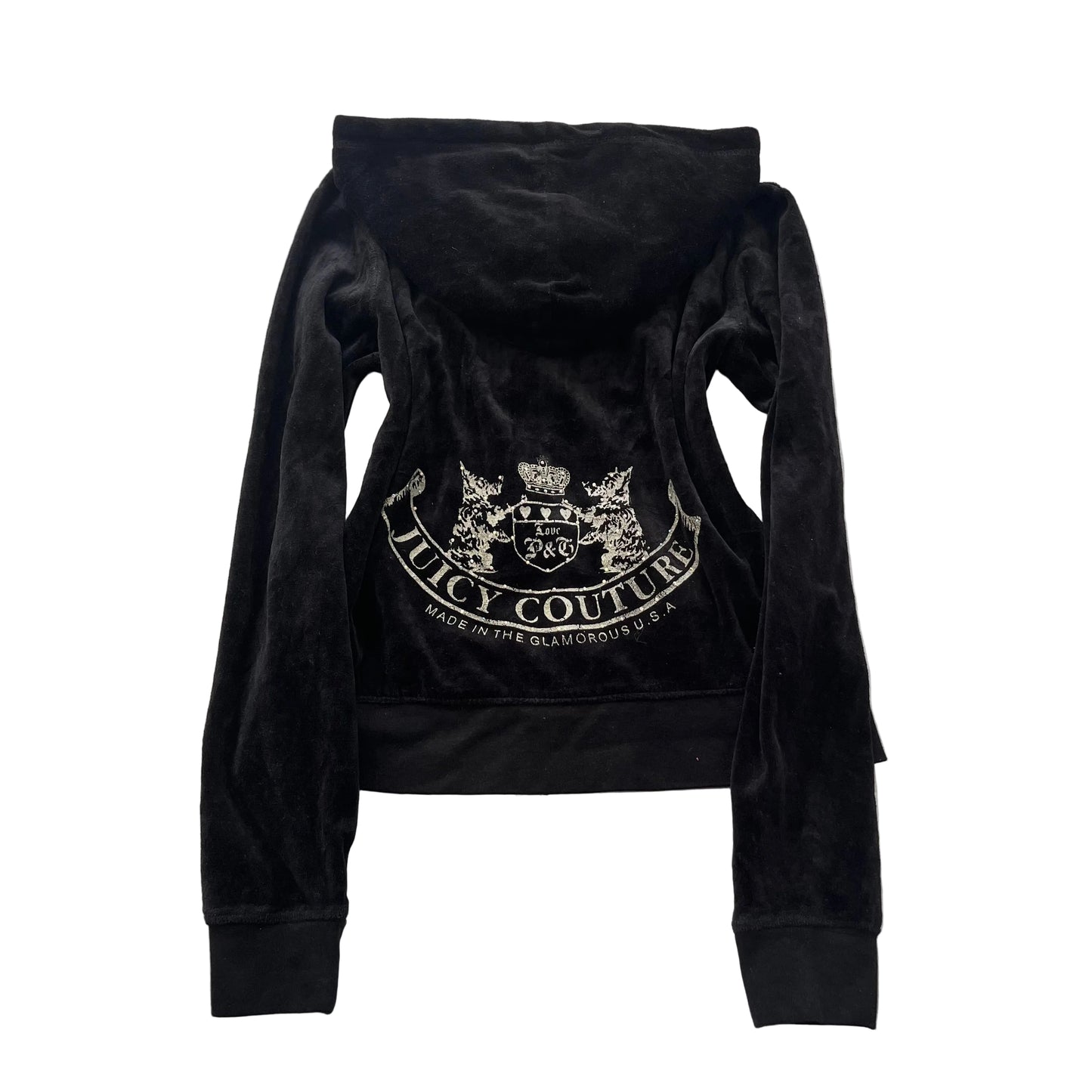 Vintage Juicy Couture Scottie Dogs Women's Black Velour Zip-Up Hoodie Y2k Size L