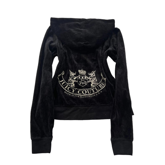 Vintage Juicy Couture Scottie Dogs Women's Black Velour Zip-Up Hoodie Y2k Size L