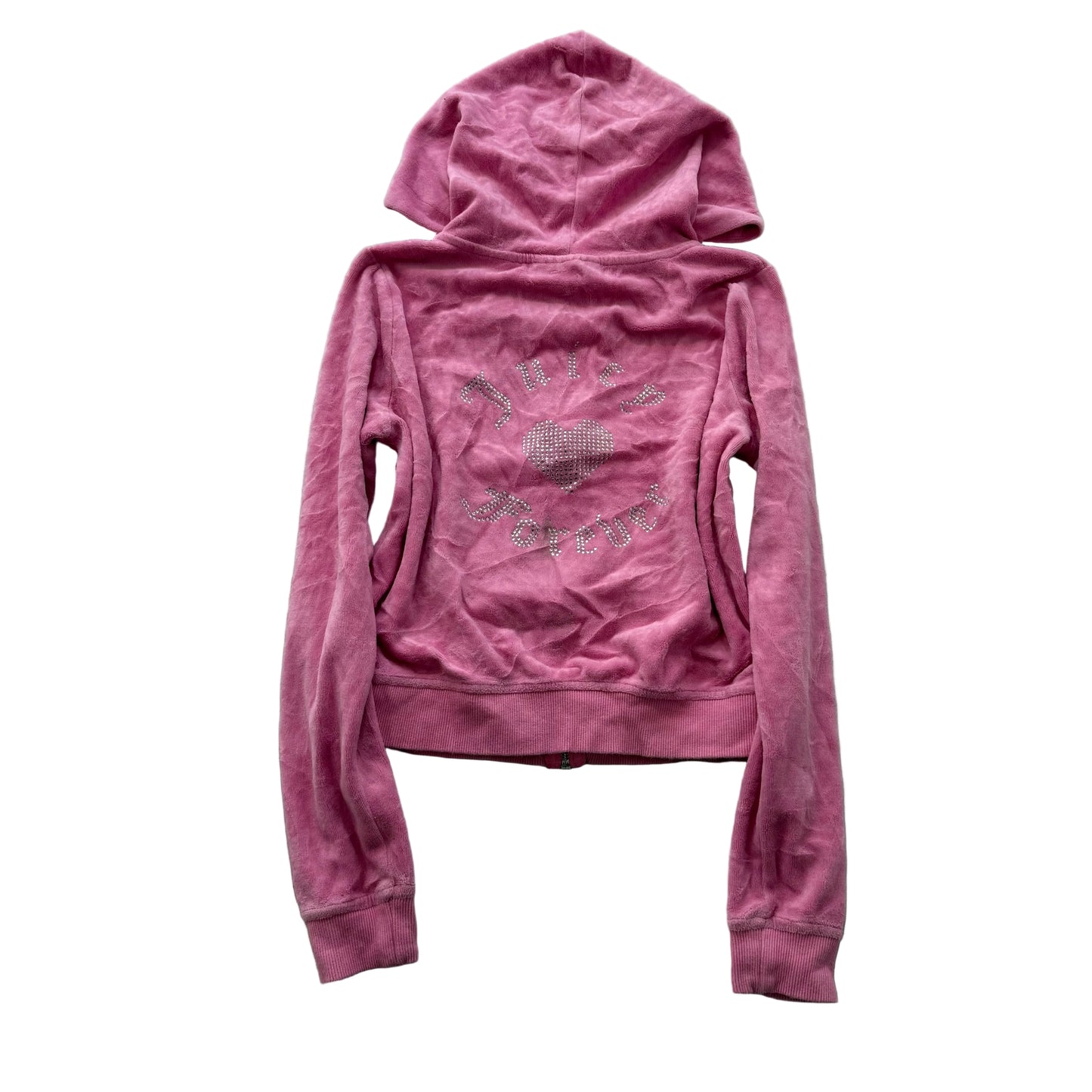 Juicy Couture Women's Pink Velour Zip Up Cropped Hoodie Rhinestones Logo Size S