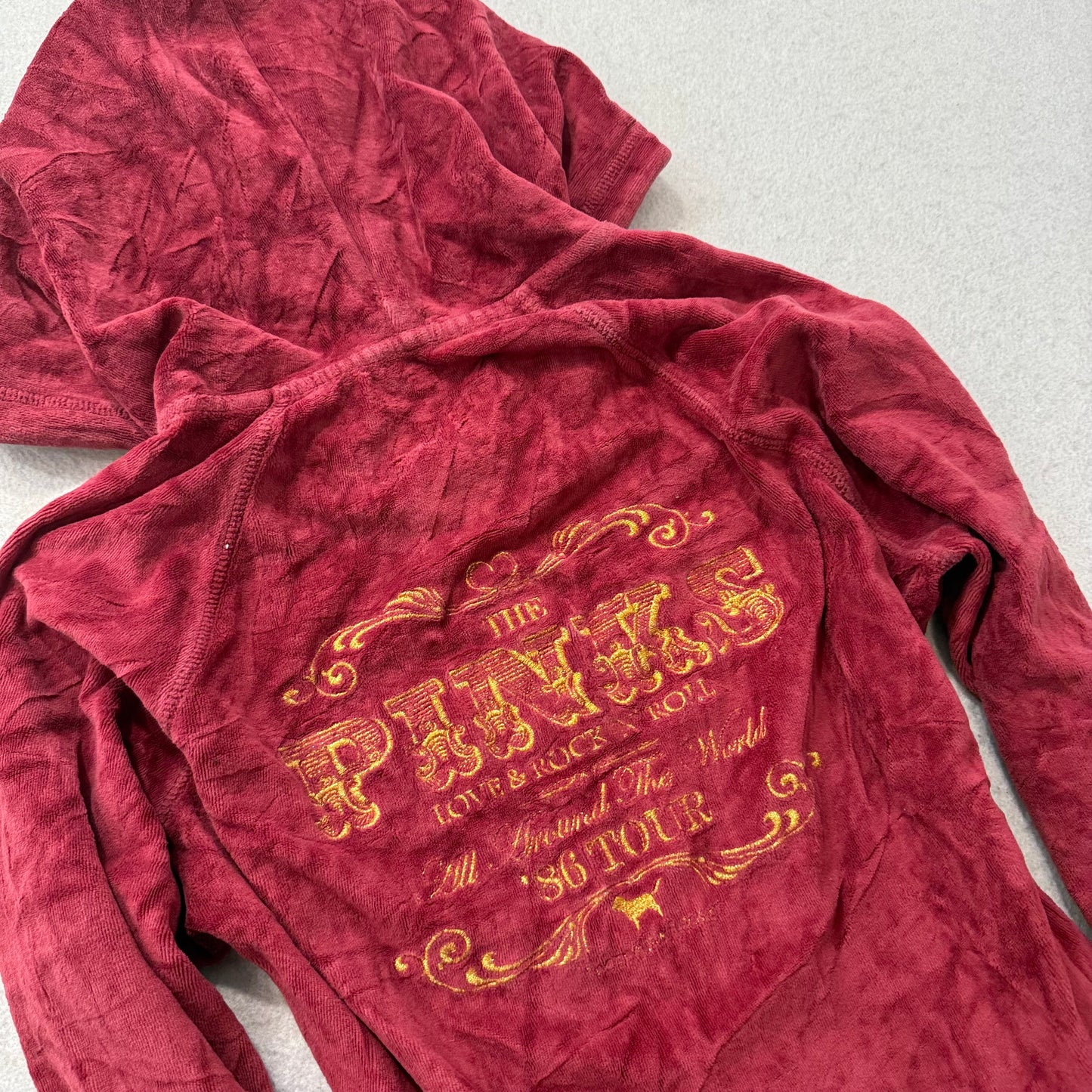 Victoria's Secret PINK Rock & Roll Women's Maroon Velour Zip-Up Hoodie Size S