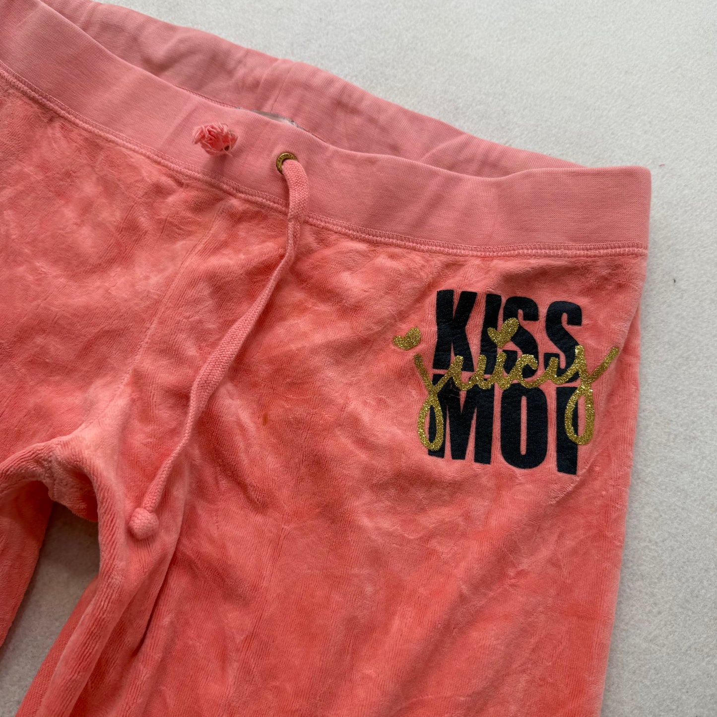 Juicy Couture Kiss Moi Juicy Womens Peach Velour Flared Track Pant Casual Size L