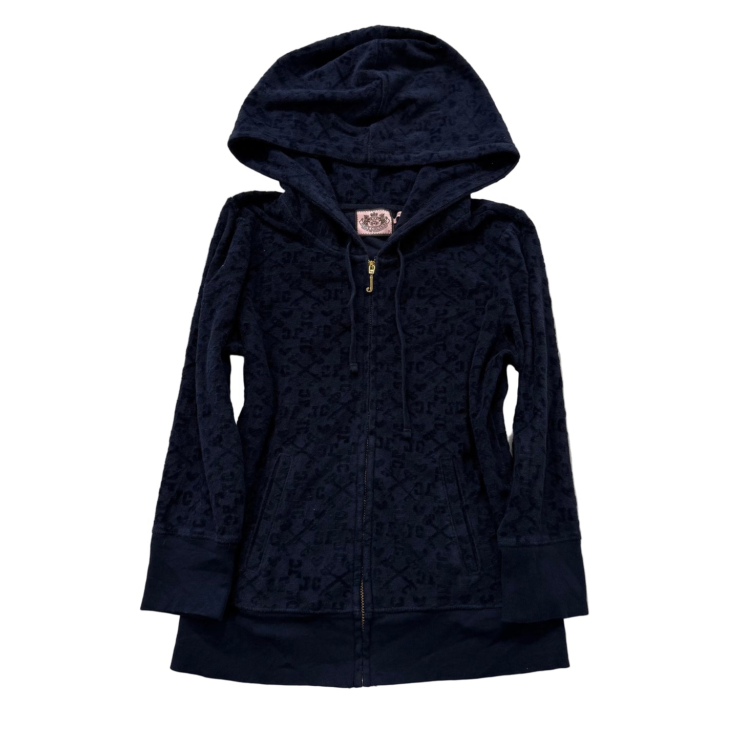Vintage Juicy Couture Navy Monogram Embellished Terrycloth Zip Up Hoodie Size S