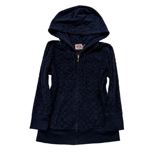 Vintage Juicy Couture Navy Monogram Embellished Terrycloth Zip Up Hoodie Size S