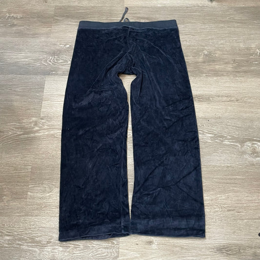 Vintage Juicy Couture Women's Navy Velour Wide Leg Track Pants Drawstring Size L