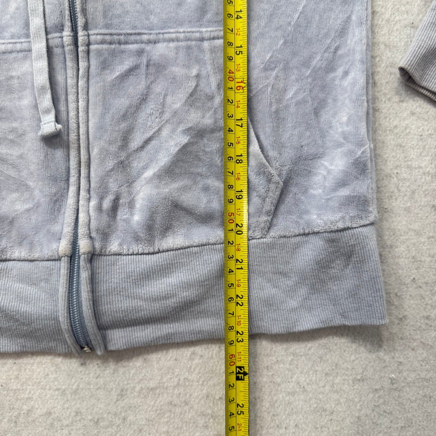 Juicy Couture Women's Ice Blue Velour Zip-Up Hoodie Loungewear Pocket Y2k Size M
