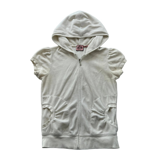 Juicy Couture Mrs. Dempsey Womens White Velour Short Sleeve Zip-Up Hoodie Size M