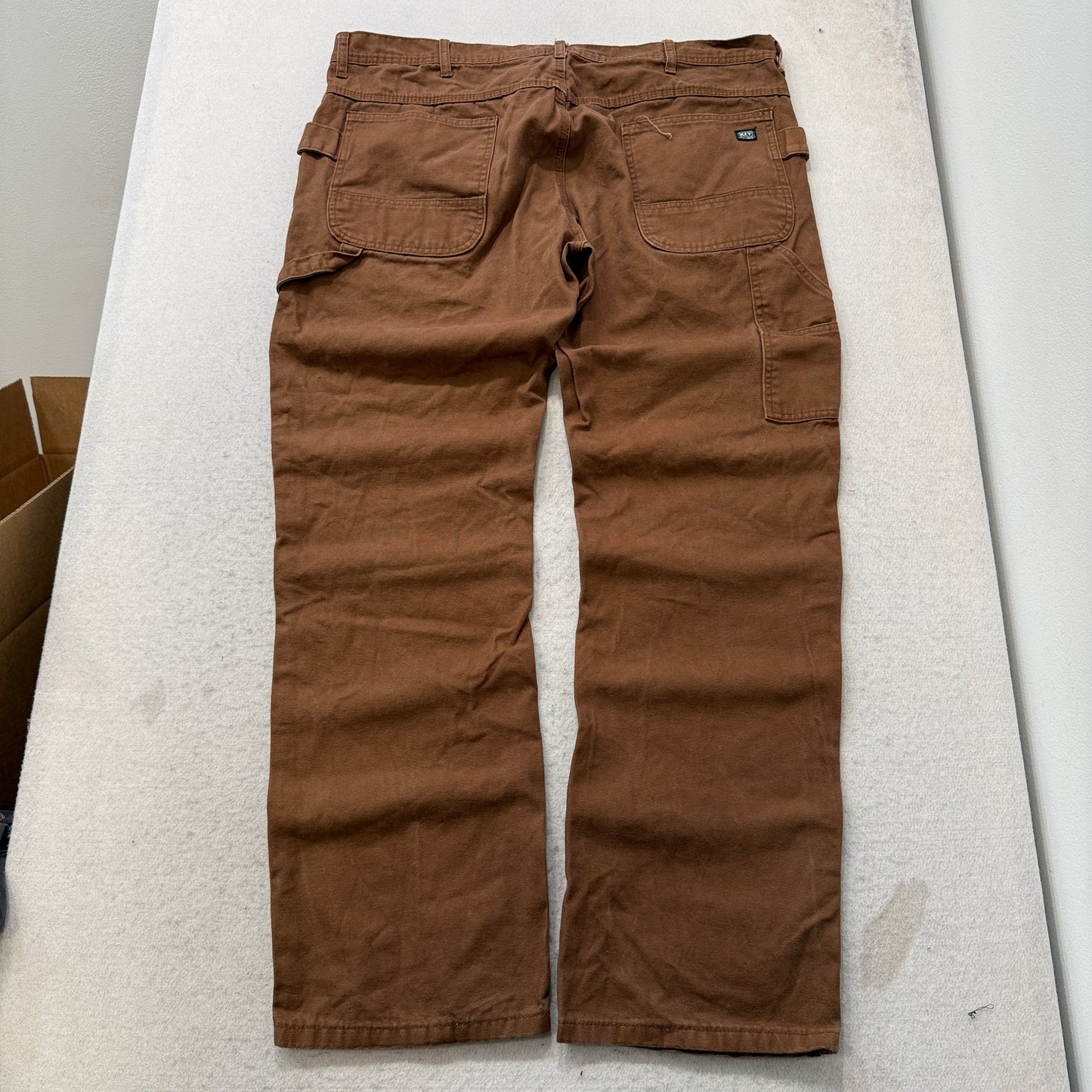 KEY Men's Brown Canvas Carpenter Pants Pockets Classic Logo Relaxed Size 40x34