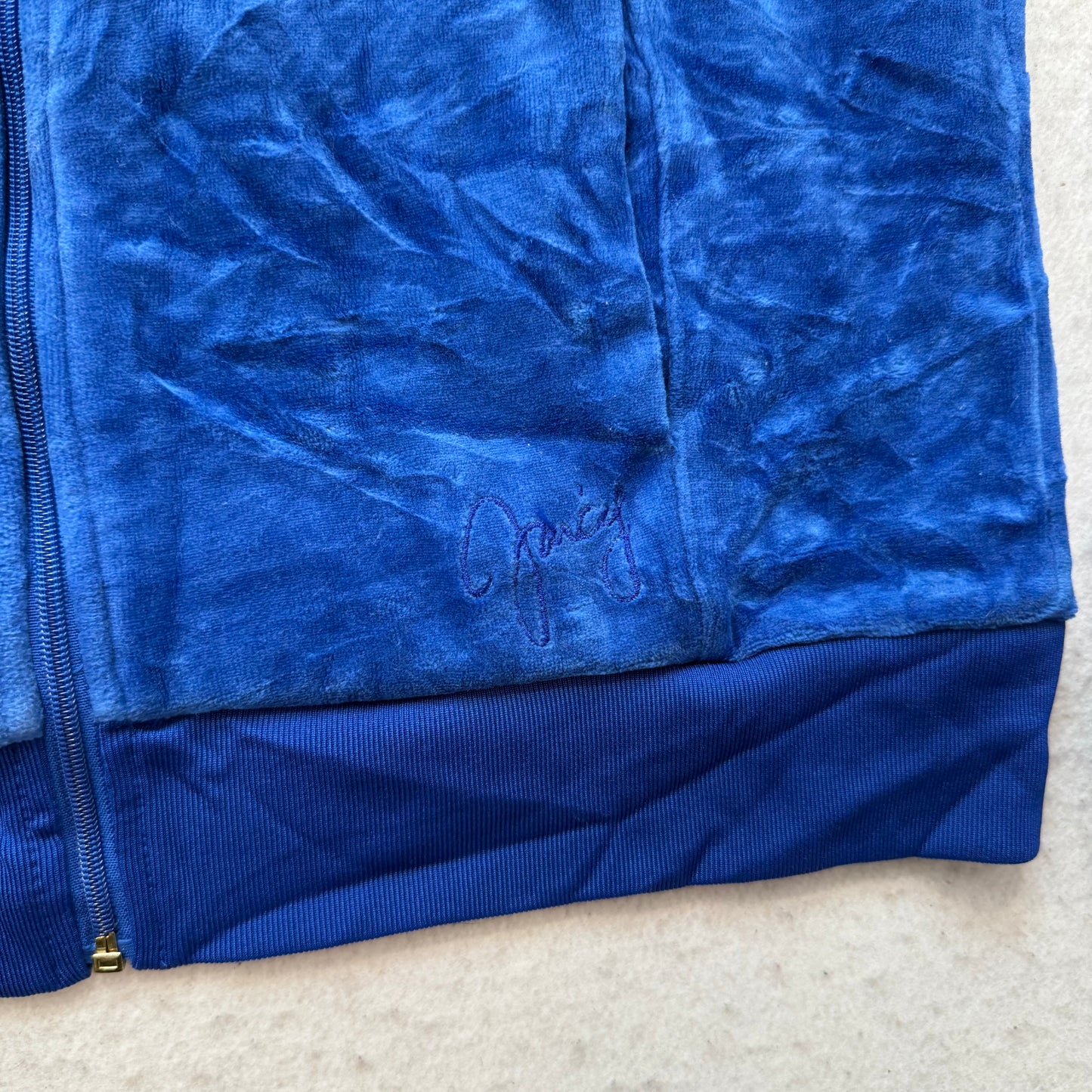 Juicy Couture Women's Royal Blue Velour Full Zip Hoodie Logo Preppy Y2K Size L