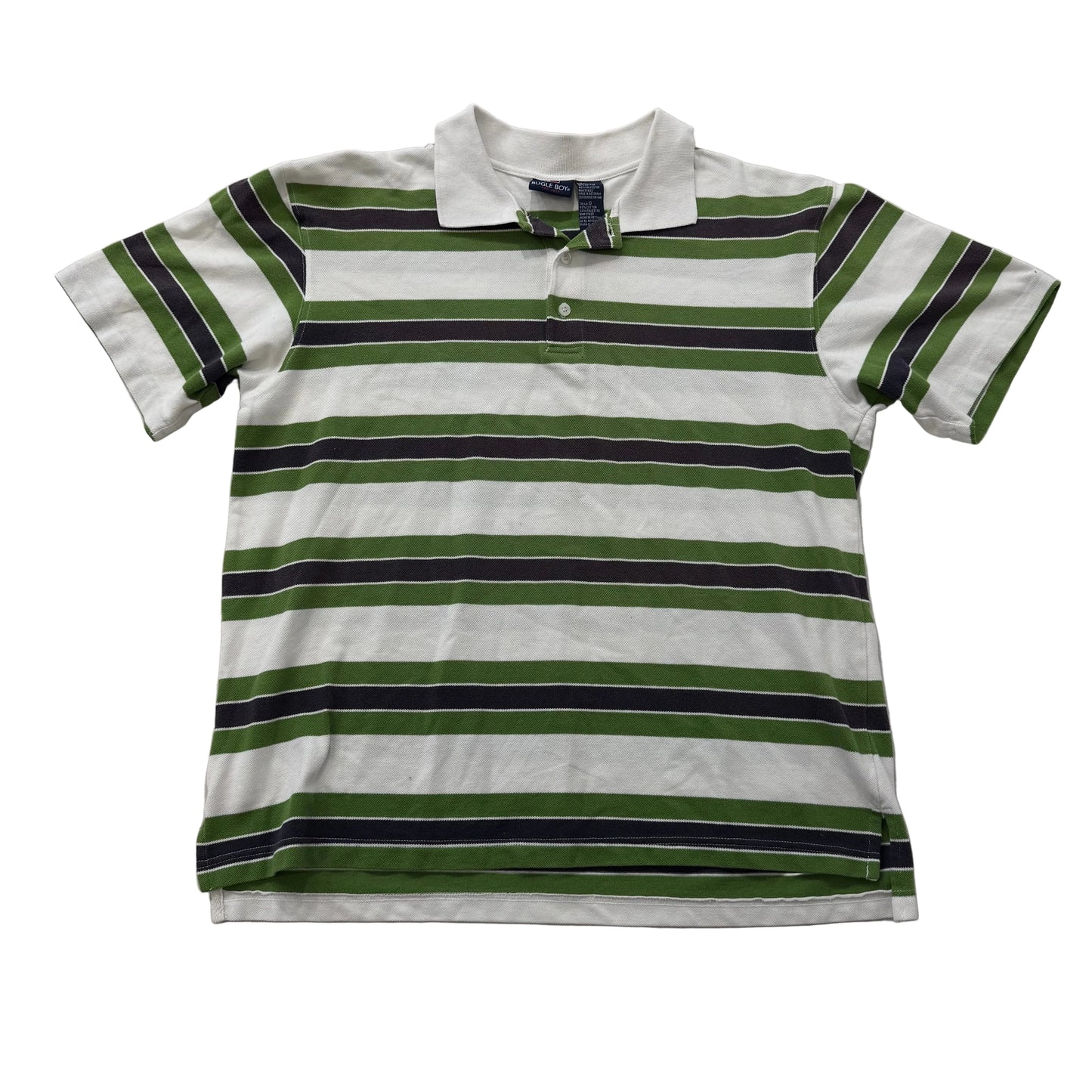 Bugle Boy Green White Navy Striped Pique Cotton Polo Shirt Classic Tee Size L