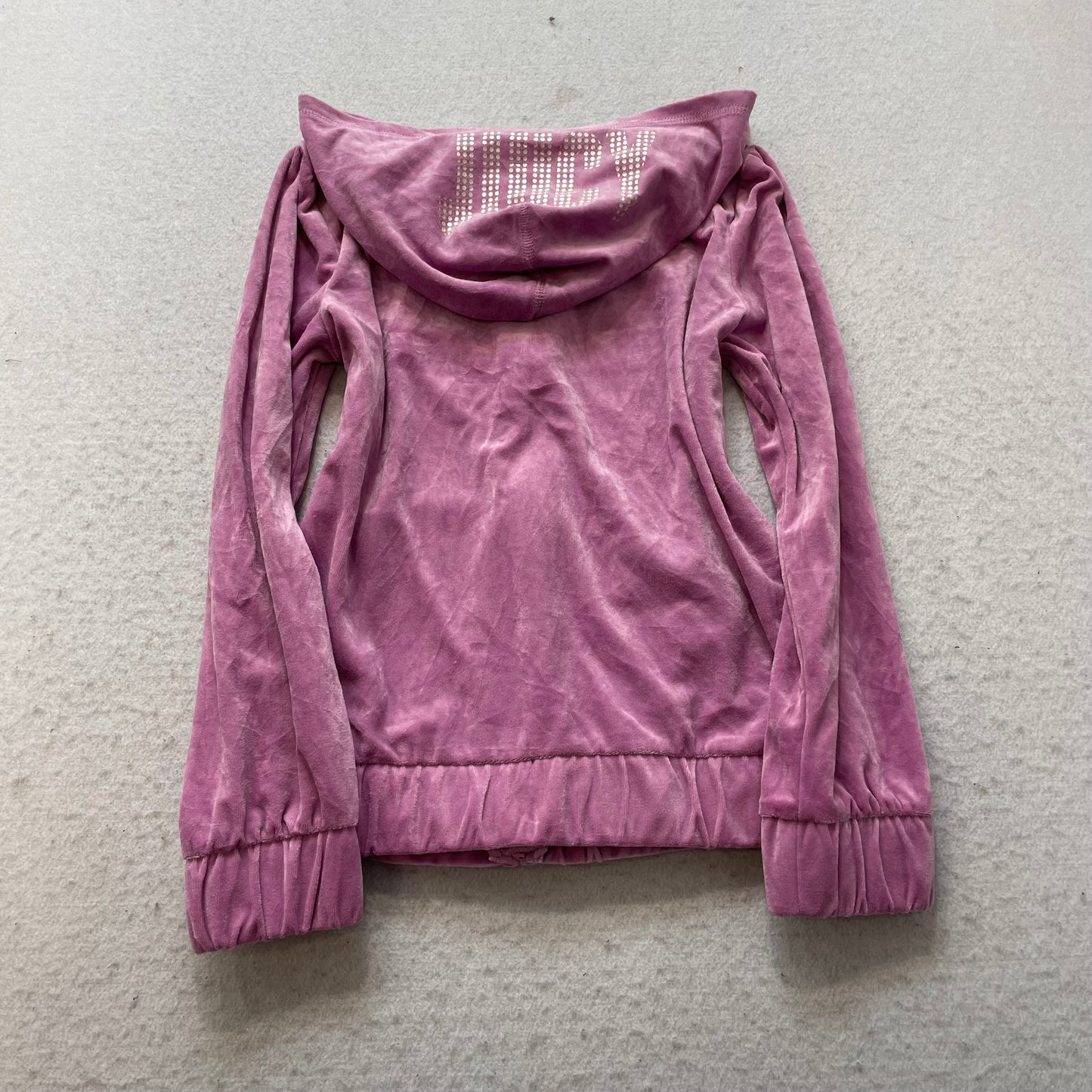Juicy by Juicy Couture Women's Mauve Pink Velour Zip-Up Hoodie Ruffle Hem Size M