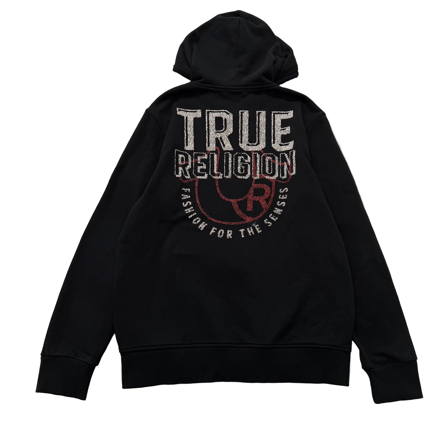 True Religion Men's Black Cotton Zip Up Hoodie Horseshoe Logo Streetwear Size M