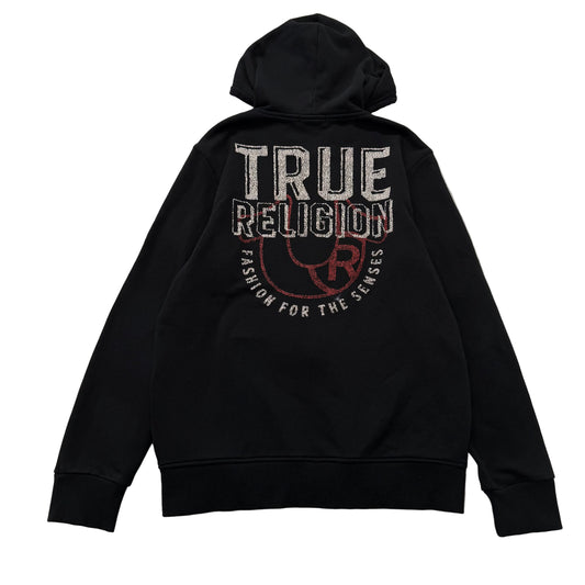 True Religion Men's Black Cotton Zip Up Hoodie Horseshoe Logo Streetwear Size M
