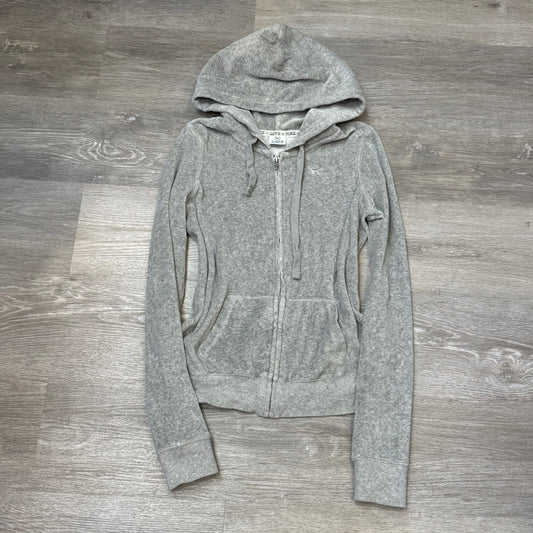 Victoria's Secret PINK Women's Gray Velour Zip-Up Hoodie Back Sequin Logo Size S