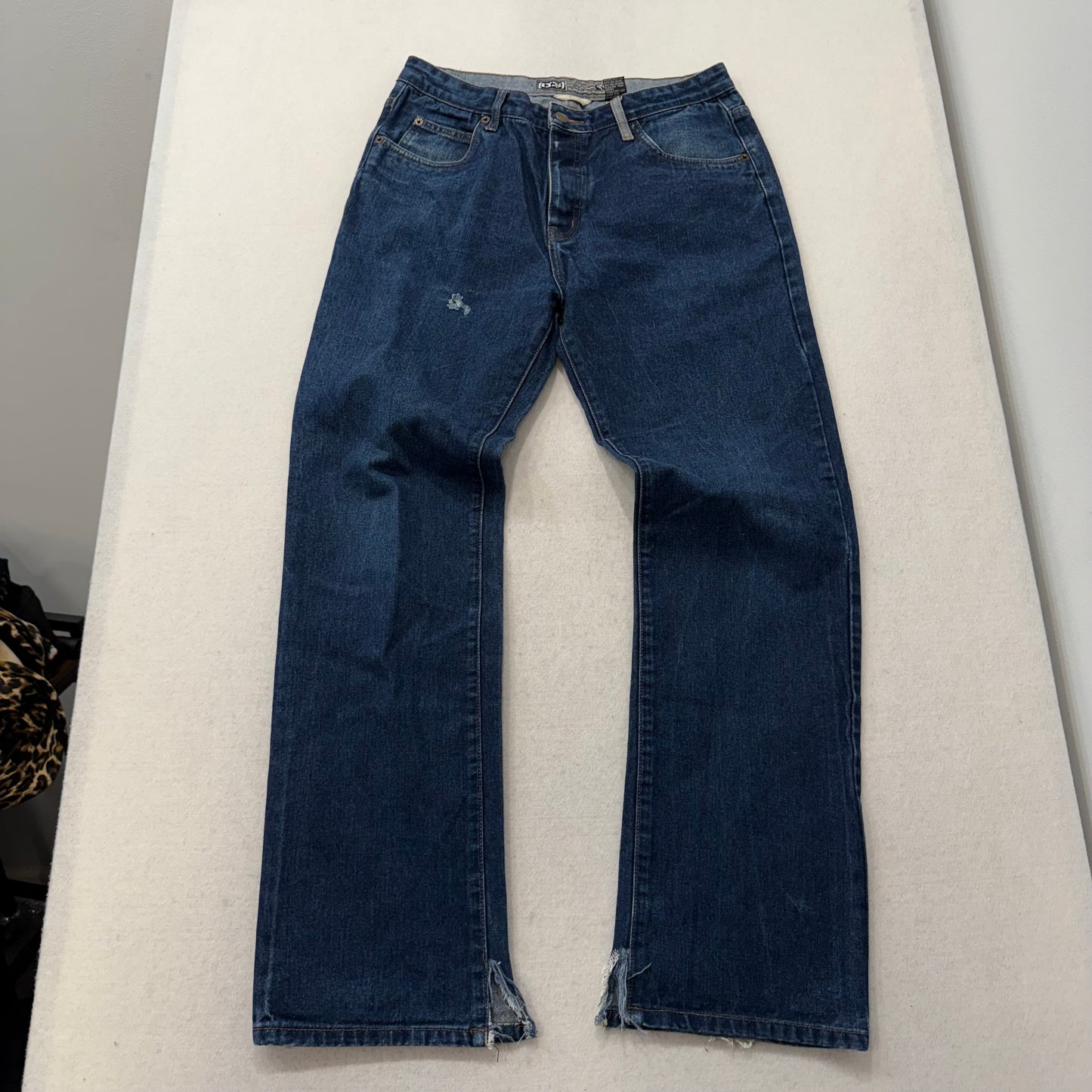 CCS Men's Blue Denim Distressed Straight Leg Skateboarding Jeans Raw Hem Size 34