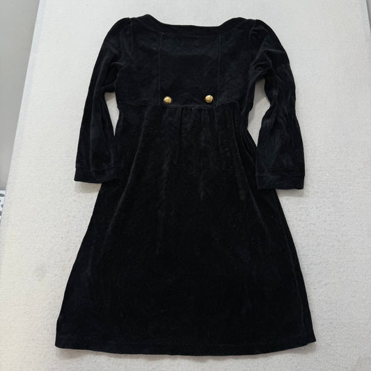 Juicy Couture Women's Black Velour Long Sleeve Dress Gold Crest Buttons Size P