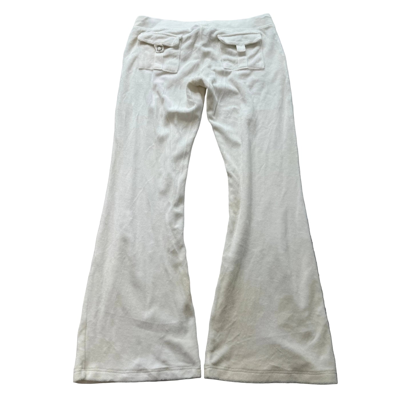 2003 Vintage Juicy Couture Women's White Terry Cloth Flared Track Pants Size M