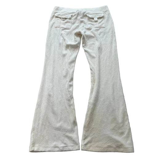 2003 Vintage Juicy Couture Women's White Terry Cloth Flared Track Pants Size M