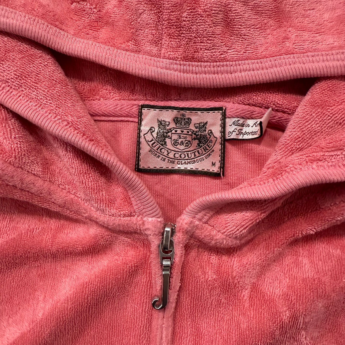 RARE Juicy Couture Womens Pink Terry Cloth Zip-Up Hoodie Short Sleeve Y2k Size M