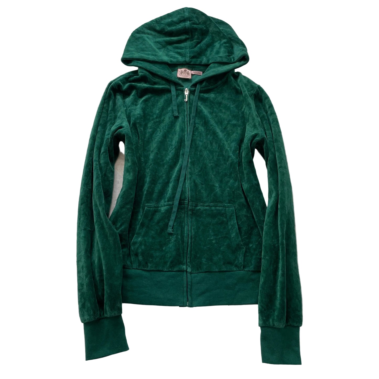 Juicy Couture Women's Dark Green Velour Zip-Up Hoodie Drawstring Pockets Size XL