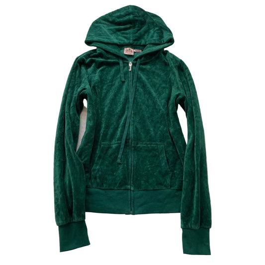 Juicy Couture Women's Dark Green Velour Zip-Up Hoodie Drawstring Pockets Size XL